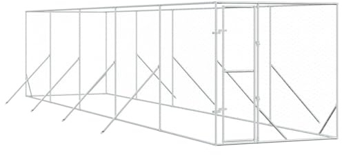 vidaXL Outdoor Hundezwinger, Hundehütte mit abschließbarer Tür, Hundekäfig für den Außenbereich, Hühnerstall Hundezaun Hundeauslauf, Silbern Verzinkter Stahl
