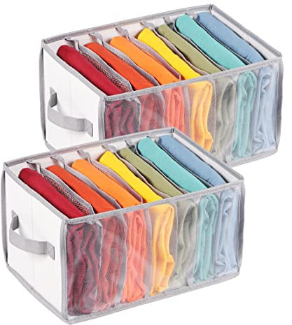 Univivi Große Kleiderschublade Organizer, Tragbare Mesh Kleiderschrank Kleidung Organizer für Leggings, Badeshorts, T-Shirt, Unterwäsche, 7 Gitter Upgraded Hose - 2 Stück