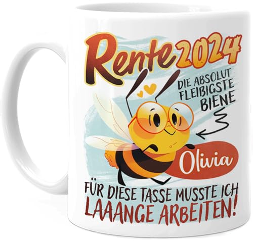 Tassenliebling® Ruhestand Tasse personalisiert - Renteneintritt Geschenk 2025 Frau Männer - Abschiedsgeschenk Kollegen Rente - Bienen Tasse - Geschenk Rentenbeginn Frau Mann