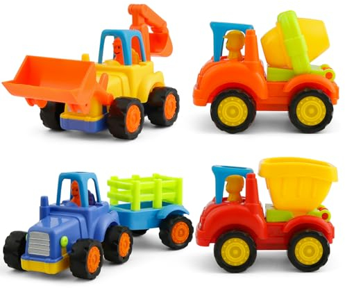 Banaone Spielzeugauto ab 1 2 3 Jahre, 4 Stück Baufahrzeuge Spielzeug, Bagger Spielzeug Auto Spielzeugautos Set, Baby Konstruktionsfahrzeuge Baufahrzeuge, Minibagger Spielzeugauto für Kinder (C)