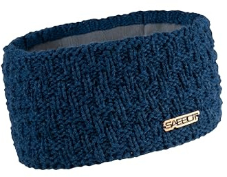 SABBOT Damen Winter Haarband breit mit Fleece - Blaue Highlights | Hochwertig handgestricktes Winterhaarband; Weiches Fleece-Futter für angenehme Wärme; 100% vegan und pelzfrei gefertigt