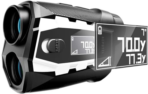 Acpotel Telemetro da golf con piedi Schermo LCD esterno Range Finder Interruttore di pendenza con piedini/Yard/M Range Finder Golf con disco di scansione Telemetro da golf Fast Flag-Lock con