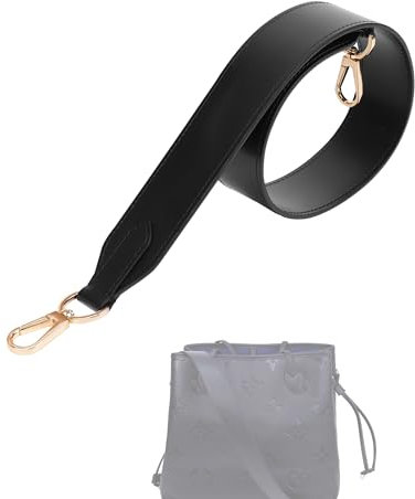 DGAZ Leder Schulterriemen 65cm, Ersatzriemen für Neverfull, ideal für Schultertaschen/EIN-Schulter-Tragen, Handgefertigt, mit O-Ringen und Geschenkbox (4cm Breit, Glossy Black)