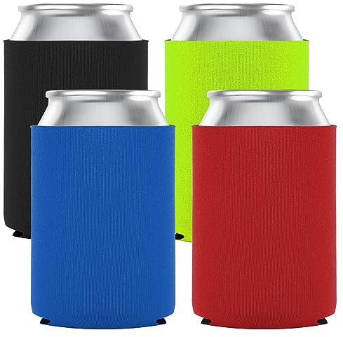 Beer Bottle Insulator Sleeve Different Color. Zip-up Bottle Jackets. Keeps Beer Cold and Hands Warm. Classic Extra Thick Neoprene with Stitched Fabric Edges, Enclosed Bottom (4-pack for cans)