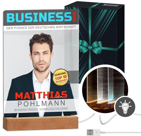 Maverton beleuchteter LED-Rahmen - personalisiertes Acryl Glasbild mit Foto - Fotorahmen mit LED-Beleuchtung - LED Acrylglas Fotogeschenk für Frau Mann Paar - Größe: L/XL - BUSINESS MAN