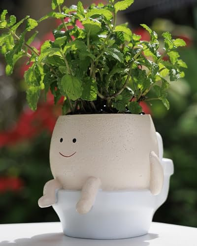 GaloTrek Smily Face Pot de fleurs en résine avec tête de fleur pour toilettes d'intérieur et d'extérieur Outil de fermeture unique avec trou de drainage Taille S