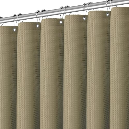Rideau de douche extra long de 243,8 cm – Rideau de douche gaufré taupe pour salle de bain, très résistant 256 g/m², lavable en machine, résistant à l'eau avec 12 crochets métalliques, 183 x 243,8 cm
