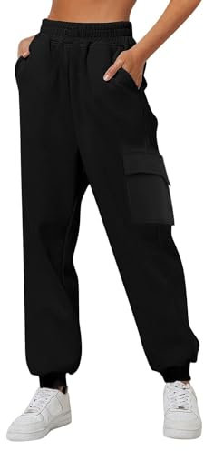 Sporthose Damen Lang Mit Vielen Taschen Outdoorhose Breite Jogginghose Damen Mit Gummizug Wanderhose Damen Baggy Sweathose Damen Bequeme Tennishose Damen Gerades Bein Laufhose Trekkinghose Damen