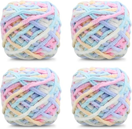 Strickwolle 4 x 100 g, mehrfarbiges Strickgarn zum Häkeln, weiches, klobiges Garn für Garnprojekte, Plüschbälle, handgefertigte Taschen, Pullover Schuhe Mützen Pullover Decken Schals(21G)
