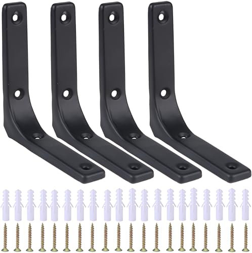 4 Stück Regalwinkel Schwarz, Regalwinkel Schwerlast 90 Grad, L-förmige Regalkonsole Regalträger mit Schrauben und Ankern für Holzregale und die Wandmontage