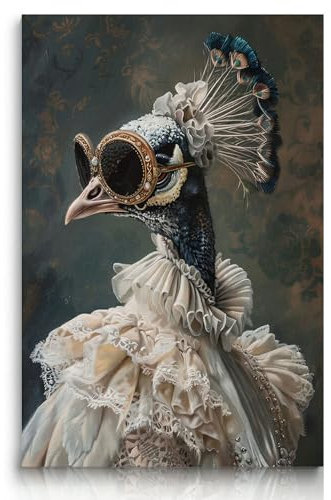 Fchen art Viktorianische Tierporträt-Wanddekoration, verkleideter Tierdruck, Gemälde, Pfau, Poster, Kunst, Renaissance-Tierliebhaber, Geschenk für Heimdekoration, gerahmt, 30 x 40 cm