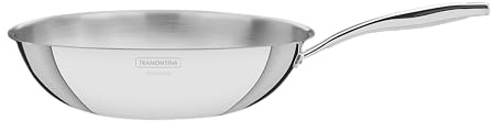 Tramontina Wok Grano Acier Inoxydable Triple Épaisseur (Triply), Compatible Induction 28 cm 3,4 L