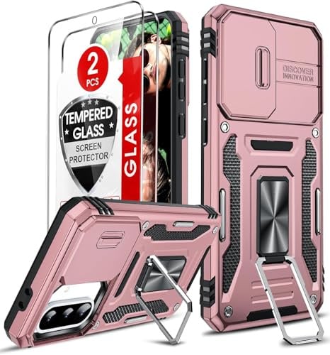 LeYi Handyhülle für Samsung Galaxy A36 5G/A56 5G Kamera Schutz Hülle mit 2 Displayschutz Glas Schutzhülle Outdoor Stoßfest Cover Metallständer Handyhalterung Fallschutz Handy A 36 5 G Case Rosa