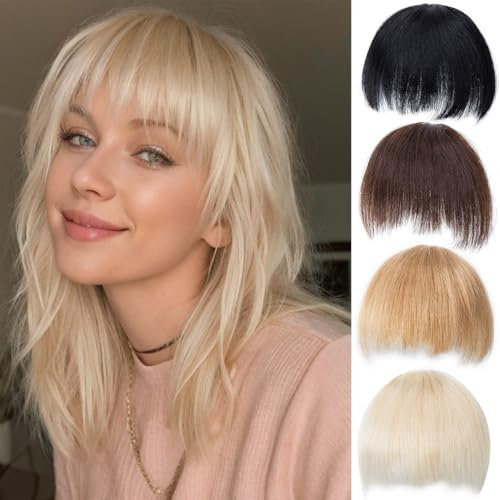 PARXITN Clip in Bangs Echthaar Front Fringe Einzigartig Irregular Fringe Haarverlängerungen Platinblond Pony Haare für Frauen