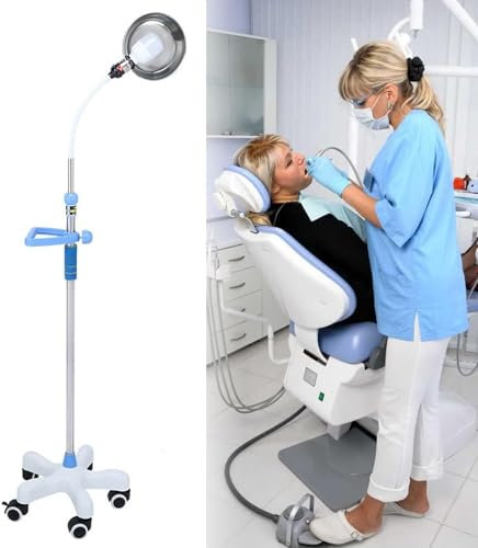 OP-Untersuchungsleuchte für Die Gynäkologie, 360° Drehbare Boden Ständerlampe, Mobile Medizinische Leuchte mit Handlauf, für Zahnkliniken und HNO(White)