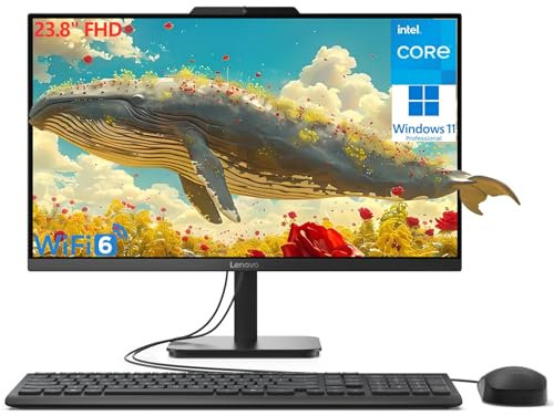 Lenovo 24 Computer desktop FHD All-in-One da 23,8 pollici per Home Office, processore Intel 4-Core (Beat i3-1110G4), RAM DDR4 da 32 GB, SSD PCIe da 1 TB, WiFi 6, Bluetooth, Business AIO, Windows 11