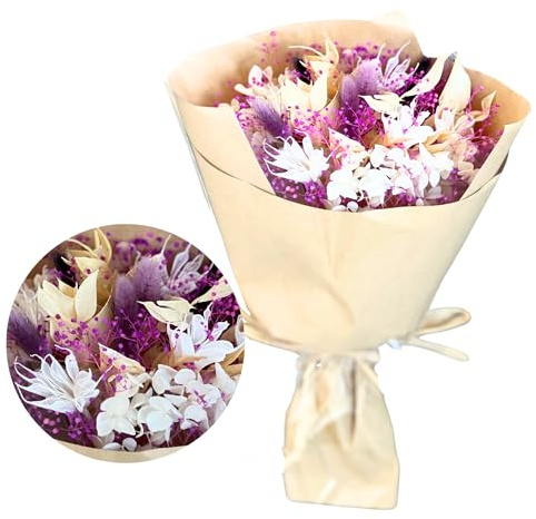 Trockenblumenstrauß Set – 5 Farben & Designs – Hochwertige, langlebige Deko-Blumen im Boho-Stil, Rustikal & Vintage | Trockenblumen Bouquet für Hochzeit, Tischdeko, Geschenk & Zuhause (Violett)