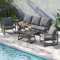Merax Gartenlounge-Set, mit 3-Sitzer-Sofa, 2 Sessel & Couchtisch, Gartenmöbel-Set mit Verzinkter Stahlrahmen, PU-Seil Rückenlehne, Glastischplatte, Bequeme Kissen, Für Garten, Balkon & Terrasse, Grau
