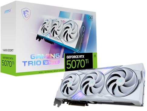MSI Gaming RTX 5070 TI 16G Gaming Trio OC White Graphics Card (16GB GDDR7, 256-bit, Extreme Performance: 2580 MHz, DisplayPort x 3 2.1a, HDMI 2.1b, NVIDIA Blackwell Architecture)