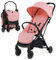 GOPLUS Poussette Canne pour 0-3 Ans, Charge 15KG, Pliable en 1 Bouton, Poussette Bebe Légère et Compacte avec Double Frein, Dossier Réglable, Sangle de Sécurité en 5 Points (Rose)
