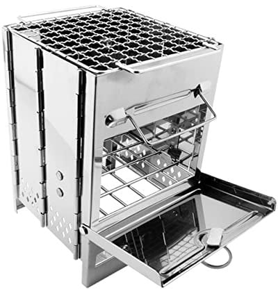 FUNOMOCYA Foldable Stainless Steel Camping Grill Rack Portable Campfire Barbecue Stand for Outdoor Picnics Bonfires Convenient Wood Design for High Burning Efficiency