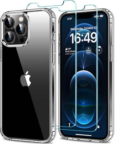 HOOMIL 3 in 1 Hülle für iPhone 12 Pro Max, mit 2 Stück Schutzfolie, Militärischer Stoßschutz, Nie Vergilbung Transparent Case - Durchsichtig