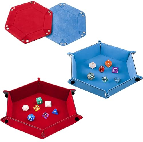 2 Stück Faltbare Würfelbretter Samt Doppelseitig Würfelbrett Verdickt und langlebig Würfeltablett Hexagon Leder Geeignet für Würfeltischspiele und zur Aufbewahrung kleiner Gegenstände(Rot, Blau)