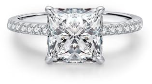 Eternity Ring for Women, White Gold Ring 14K Square with Princess Shape Rose Quartz Size Q 1/2