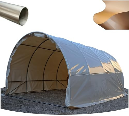 Tunnel box deposito magazzino carport auto riparo ad arco in acciaio con telo PVC professionale (Avorio, 4x9m)