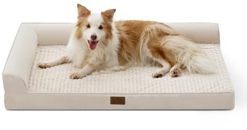 Cosy KISS Orthopädisches Hundebett Waschbar für Sehr Große Hunde, XL Beige | Rutschfestes, Weiches L-förmiges Hundebett, Wasserdichter Abnehmbarer Bezug, Tragbares Haustiersofa, 112x81x18 cm Beige
