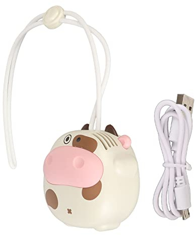 URSXODAWQ Mini Hanging Neck Fan USB Rechargeable, Bladeless Necklace Fan, Cartoon Cow Shape with Adjustable Lanyard, Portable Hanging Neck Fan for Outdoor Sports Travel Office (Beige)