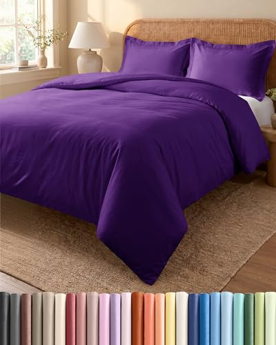 Bettwäsche-Set 3-teilig 240x220 - Mikrofaser Kissen 80x80 - Lila | Gebürstet, Reißverschluss, Eckbänder, Weich, Knitterfrei, Atmungsaktiv, Pflegeleicht, Einzelbett, Bettgarnitur, OEKO-TEX