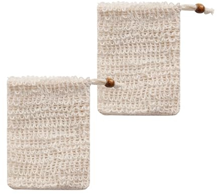 2 Pack Soap Bag with Drawstring, Cotton Linen Exfoliating Soap Saver Pouch for Shower and Bath, Natural Soap Holder 14 x 9 cm