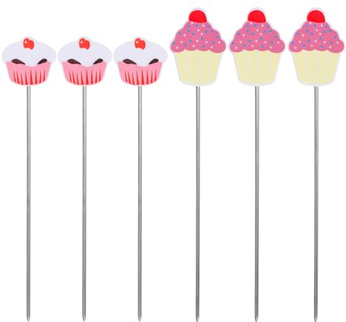 6PCS Stainless Steel Cake Tester Baking Skewer Reusable Cake Testing Needle Stick Colorful Kitchen Endurance Tester Skewer with Plastic Handles for Baking Doneness(White, Pink)