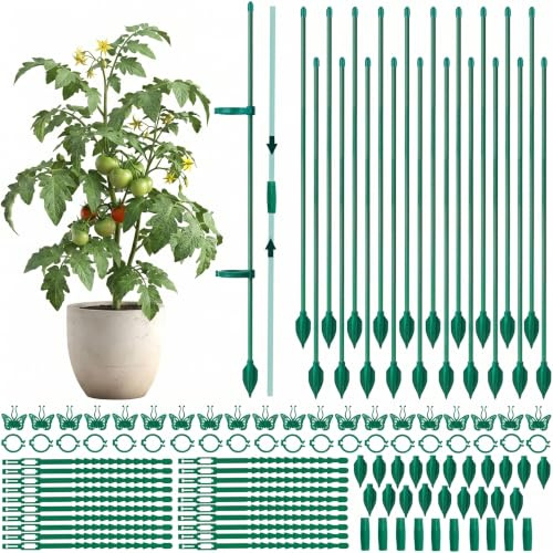 Pflanzenstütze,Einstellbar 30-150cm Tomaten Rankhilfe,mit Verbinder und Schmetterling Clips Rankhilfe Zimmerpflanzen, für Gurken, Tomaten, Orchideen, Bohnen,Pflanzen Stütze(110PCS)