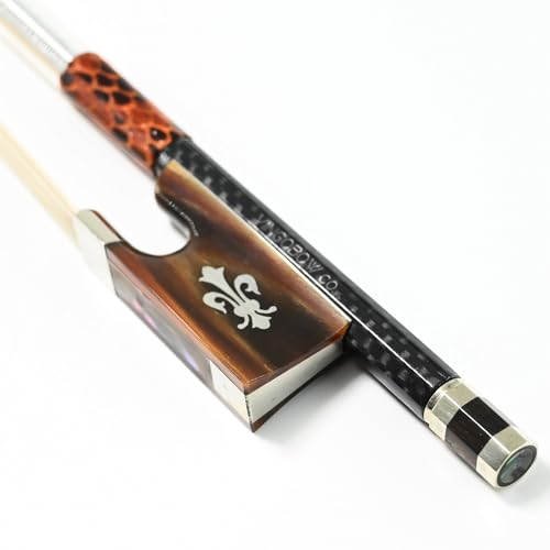 VINGOBOW Strukturierter Carbon Geigenbogen Violine Geigen bogen rot eleganter Ochsenhorn Frosch und Schraube süßer Klang und tolle Balance 4/4 in voller Größe