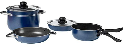 BERGER Topfset Light 8tlg │ Kochtöpfe Pfannen + Deckel Camping Kochgeschirr für Küche Wohnwagen aus Aluminium stapelbar, Töpfe Set Topf Kochen Camping Essen Topf Set Camping Topf Camping Topfset