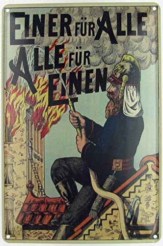 Blechschild 20x30cm gewölbt Einer für Alle Feuerwehr Deko Geschenk Schild