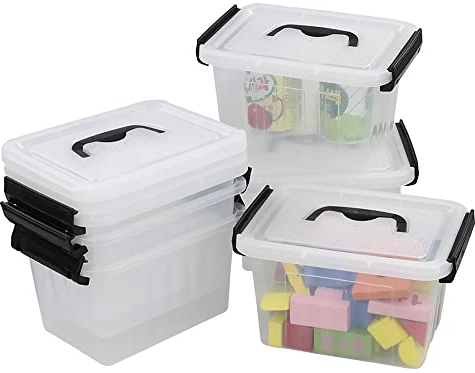 Dynko Mini Plastic Storage Box Set of 6, Storage Box with Lid