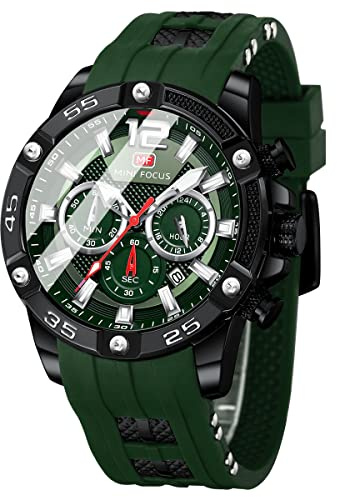 MF MINI FOCUS Men Watch, Chronograph Waterproof Sport Analog Quartz Watches Red Silicon Strap Fashion Wristwatch for Men
