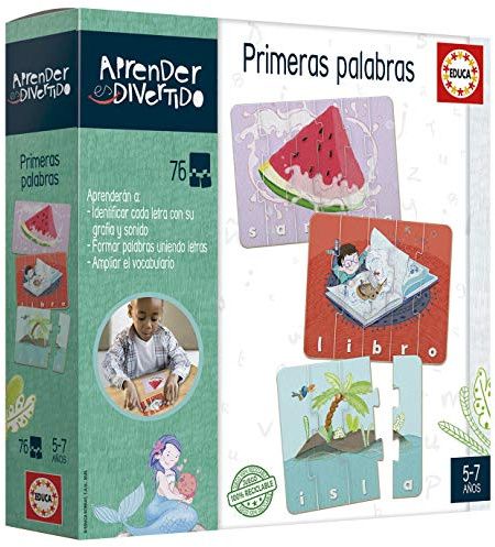 Educa - Lernen Macht Spaß: Erste Wörter, Lernspiel für Kinder ab 5 Jahren, Lernen Sie Wörter durch Verbinden von Buchstaben, enthält 76 Teile, die 16 Bretter bilden (18697)