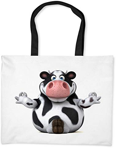 Merchandise for Fans Einkaufstasche - 50 x 38 cm, 19 Liter Schwarze Henkel - Motiv: 3D Comic Kuh beim Yoga - 04