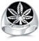 Unisex Cannabis Weed Schmuck Marihuana Blatt Medaillon Flache Runde Signet Marihuana Blatt Ring Western-Schmuck Für Männer Oxidiert .925 Sterling Silber Handgefertigt In Der Türkei Brauchizable