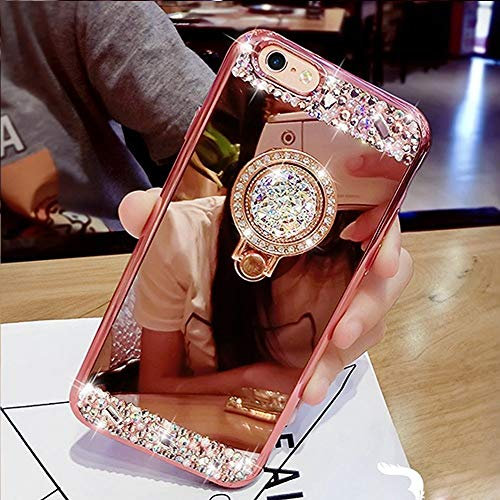 Cover Huawei P40 Lite E/Huawei Y7P,Huawei P40 Lite E Custodia Glitter Diamante Orso Silicone Specchio trucco di placcatura con supporto del Cavalletto Morbido TPU Custodia Cover,Diamond Mirror Rose