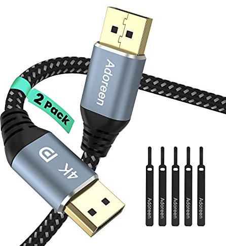 Adoreen Cavo DisplayPort 4K, 0,5-15,2 m, 4K-DP 1.2 (confezione da 3 m), 4K @ 60Hz 2K @ 165Hz 144Hz 1440p, cavo porta display intrecciato, compatibile con 3D, TV, monitor da gioco con 5 nastri in