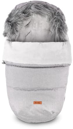 SENSILLO - Fußsack Kinderwagen Winter - Fußsack Babywanne, Buggy und Schlitten - Warm, mit Reißverschluss, Zugkordel, Kunstfell, Vlies, Außenstoff Wasserabweisend - 100x50 cm - Grau