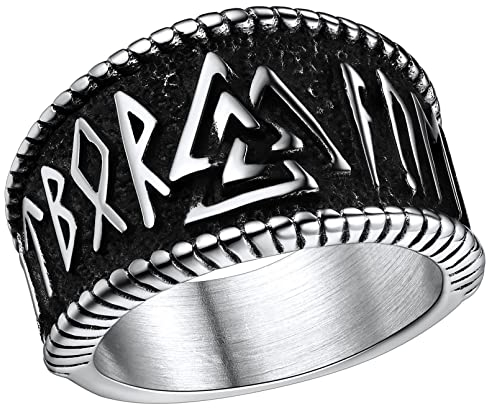 FaithHeart Punk Stil Viking Rune Fingerring in Größe 57 für Herren Männer Wikinger Stil Rune Ring in Valknut Design für Freunden Ehemann