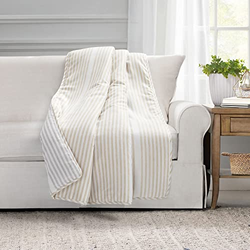 Lush Decor Farmhouse Drew Überwurfdecke, gestreift, silberfarben, 152,4 x 127 cm, neutral und grau