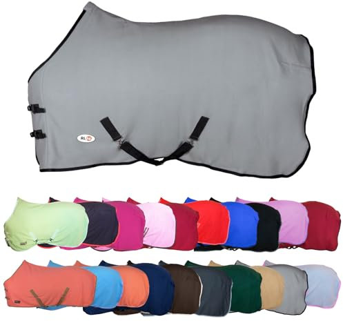 RL24 - Abschwitzdecke mit Kreuzgurt Basicline - Pferdedecke mit Schweifriemen & Widerristpolster - atmungsaktive Fleecedecke - Pferde-Outdoordecke - Pferde Zubehör in Hellgrau - 125cm