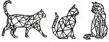 Pet-Jos 3er-Set Katze Wanddeko Holz Katze Wanddekoration 3x Katze Deko Wall Art Geometrische Ornamente Minimalistische Wandkunst Hängende Dekoration Cat Decoration Wall